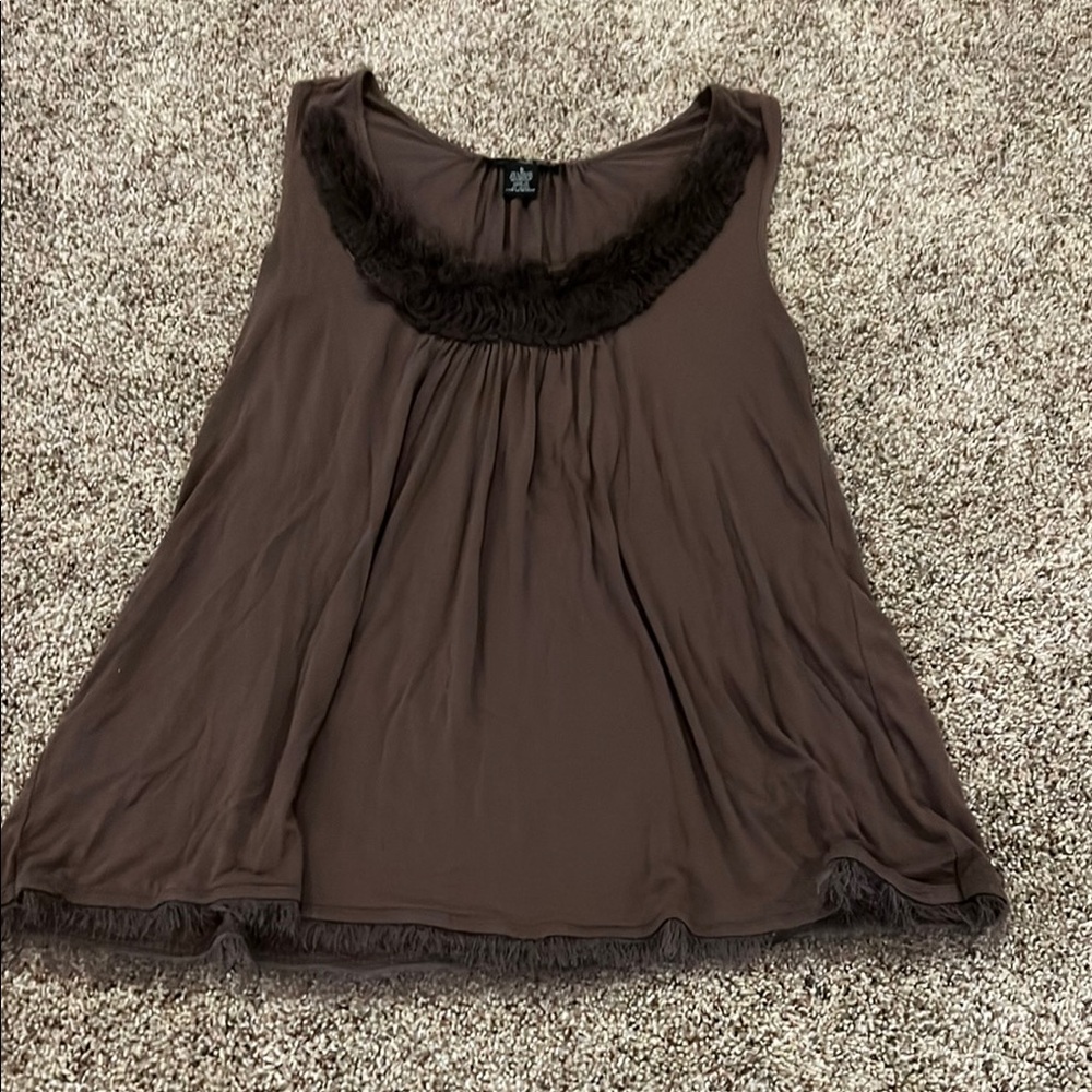 Willi Smith Brown Ruffled Tank Top